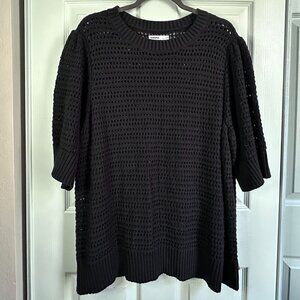Sonoma Women's Plus Size 2X Black Crochet Open Knit 1/2 Puff Sleeve Sweater NWOT